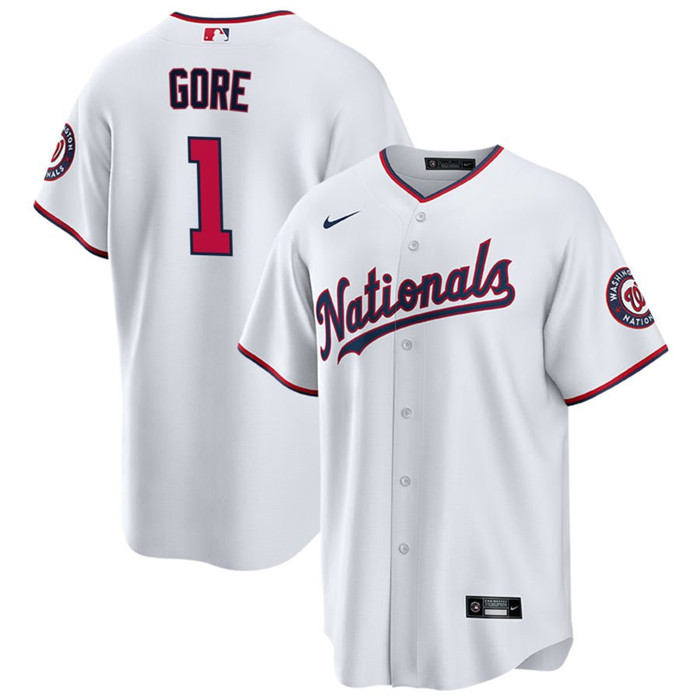 Men's Washington Nationals #1 MacKenzie Gore White Cool Base Stitched Baseball Jersey